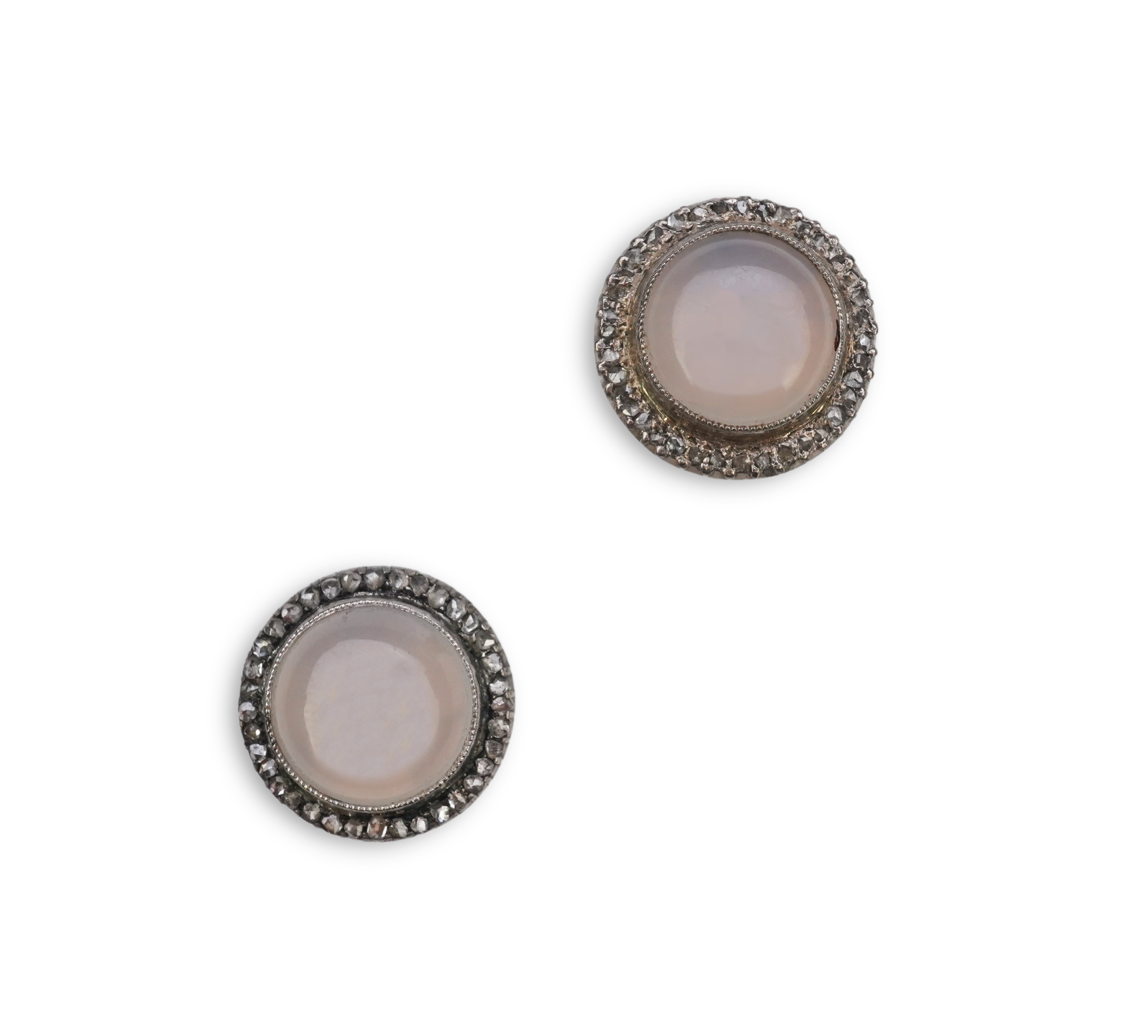 A pair of chalcedony and diamond earrings